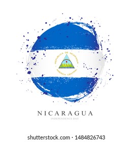 Nicaragua flag in the shape of a big circle. Vector illustration on a white background. Brush strokes are drawn by hand. Independence Day.