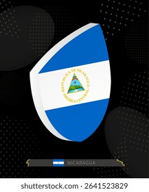 Nicaragua Flag Shield icon in 3D on Dark Modern Abstract Rugby Background. Perfect for sports events, heritage themes, national celebrations, and patriotic designs.