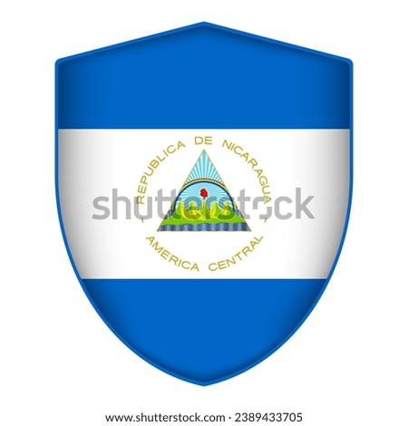 Nicaragua flag in shield shape. Vector illustration.