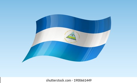 Nicaragua flag state symbol isolated on background national banner. Greeting card National Independence Day of the Republic of Nicaragua. Illustration banner with realistic state flag.