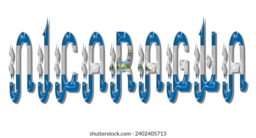 NICARAGUA flag text font, 3D NICARAGUA flag colorful background, NICARAGUA flag vector illustration