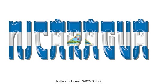 NICARAGUA flag text font, 3D NICARAGUA flag colorful background, NICARAGUA flag vector illustration