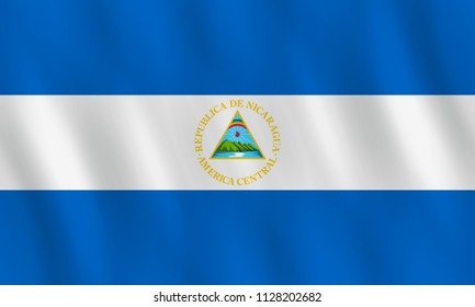 Nicaragua flag with waving effect, official proportion.