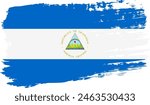 Nicaragua flag, wide brush stroke on transparent background, vector.