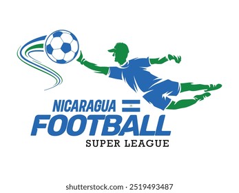 Nicaragua football league, Soccer ball, Football logo, Footballer jump isolated on white background, Vector Illustration