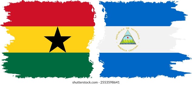 Nicaragua and Ghana grunge flags connection, vector