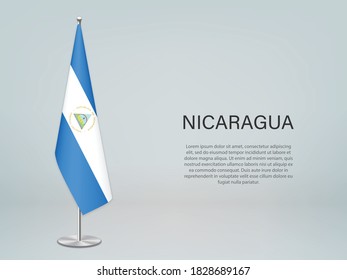 Nicaragua hanging flag on stand. Template for politic conference banner