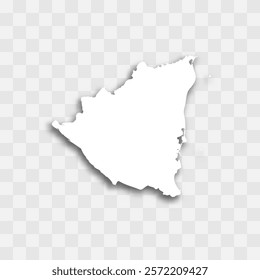 Nicaragua high detailed vector representation of country silhouette. White color on transparent background with dropped shadow. For educational, decorative, or informational use.