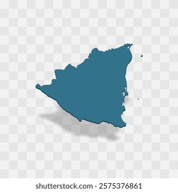 Nicaragua high detailed vector representation of country silhouette. 3D map on transparent background with dropped shadow. For educational, decorative, or informational use.