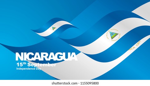 Nicaragua Independence Day flag ribbon landscape background