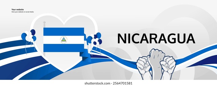 Nicaragua Independence Day greeting banner. September 15th is celebrated as Nicaraguan National Day annually. Modern template with flag and raised fist. Nicaragua Day illustration concept.