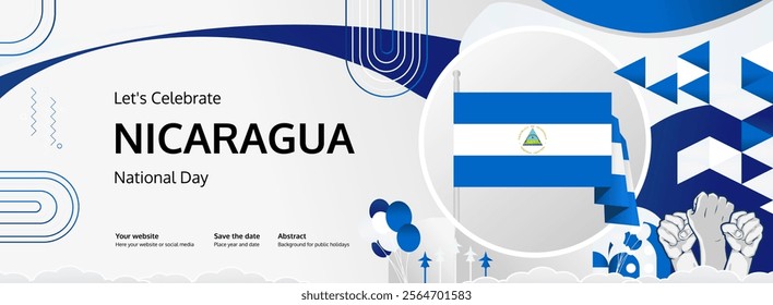 Nicaragua Independence Day greeting banner. September 15th is celebrated as Nicaraguan National Day annually. Modern template with flag and raised fist. Nicaragua Day illustration concept.