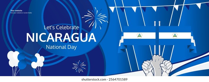 Nicaragua Independence Day greeting banner. September 15th is celebrated as Nicaraguan National Day annually. Modern template with flag and raised fist. Nicaragua Day illustration concept.