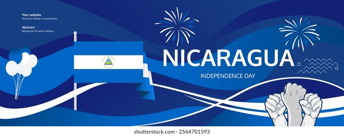 Nicaragua Independence Day greeting banner. September 15th is celebrated as Nicaraguan National Day annually. Modern template with flag and raised fist. Nicaragua Day illustration concept.