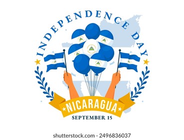 Nicaragua Independence Day Vector Illustration on September 15 with Waving Flag and Ribbon in a National Holiday Flat Style Cartoon Background