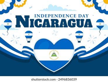 Nicaragua Independence Day Vector Illustration on September 15 with Waving Flag and Ribbon in a National Holiday Flat Style Cartoon Background