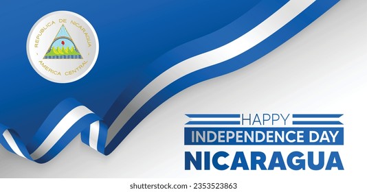 Nicaragua independence day vector poster with waving flag ribbon  svg