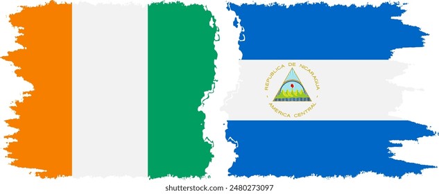 Nicaragua and Ivory Coast grunge flags connection, vector