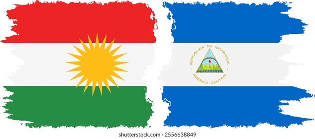 Nicaragua and  Kurdistan grunge flags connection, vector
