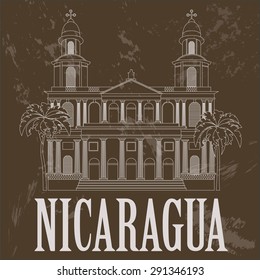 Nicaragua  landmarks. Retro styled image. Vector illustration