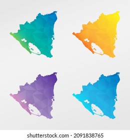 Nicaragua: Diseño de imágenes prediseñadas para mapas de polilla baja. Ícono nacional gráfico de polígono geométrico. Símbolo de ilustración vectorial.