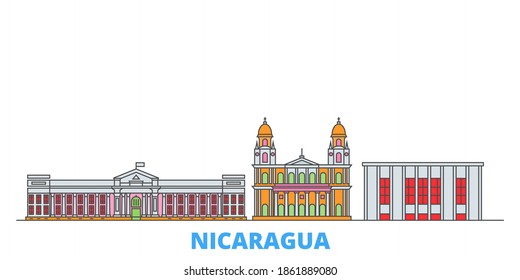 Nicaragua, Managua line cityscape, flat vector. Travel city landmark, oultine illustration, line world icons