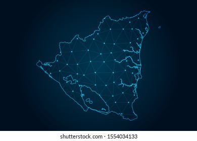 nicaragua map with Abstract mash line and point scales on Dark background . design polygon sphere . Wire frame 3D mesh polygonal network line . Vector illustration eps 10.