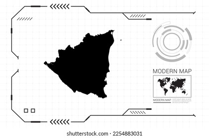 Mapa de Nicaragua del marco digital negro HUD, GUI, interfaz de interfaz de usuario vector de radar.