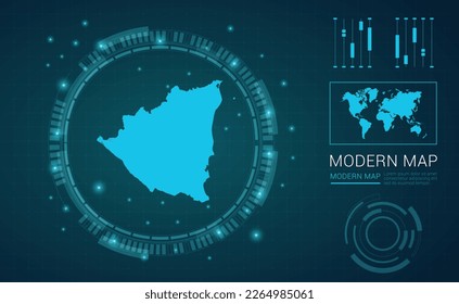 Mapa de Nicaragua del marco digital azul Futuritic Sci Fi Modern User vector HUD, GUI, interfaz de interfaz de usuario.