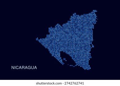 Nicaragua Map - Blue Dotted Halftone Vector Illustration on Dark Navy Background, Abstract Circle Grid Silhouette Design for Infographic and Modern Presentation Use.