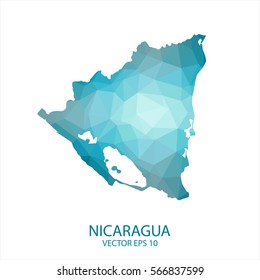 Nicaragua map - blue geometric rumpled triangular low poly style gradient graphic background , polygonal design for your . Vector illustration eps 10.