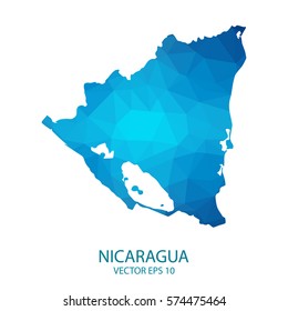 Nicaragua map - blue geometric rumpled triangular low poly style gradient graphic background , polygonal design for your . Vector illustration eps 10.