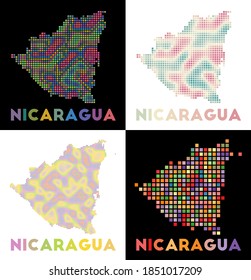 Nicaragua map. Collection of maps of Nicaragua in dotted style. Borders of the country filled with rectangles for your design. Vector illustration.