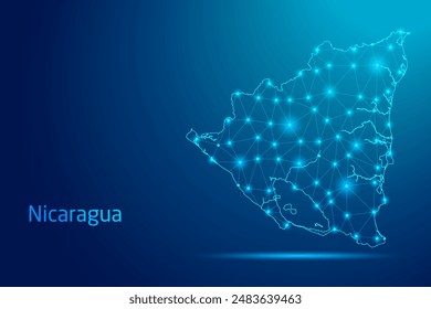 Nicaragua map - concept of communication technology, graphic of low poly.