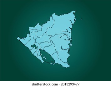 Nicaragua map cyan Color on Green Backgound