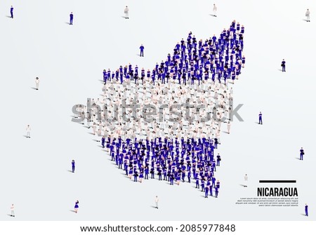 Nicaragua Map and Flag. A large group of people in the Nicaragua flag color form to create the map. Vector Illustration.