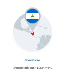 Nicaragua map and flag, vector map icon with highlighted Nicaragua