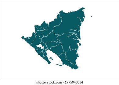 Nicaragua Map Green Color on White Backgound