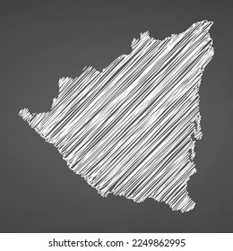 Nicaragua map hand drawn sketch. Vector concept illustration flag, scribble map. Country map for infographic, brochures and presentations isolated on black background. Vector illustration.