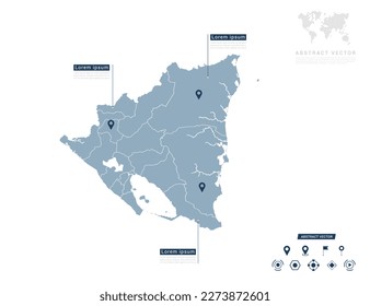 Nicaragua map of infographic blue Navigator pin location checking communication information plan position.