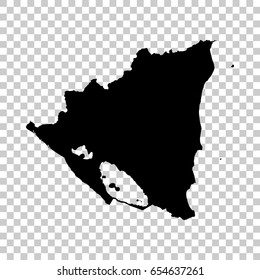 Nicaragua map isolated on transparent background. Black map for your design. Vector illustration, easy to edit.