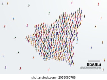 Nicaragua Map. A large group of people form to create a shape of the Nicaragua Map. vector illustration.