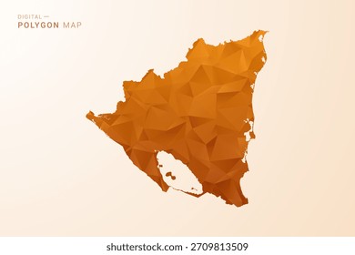 Nicaragua Map - Low Poly Polygon Vector Illustration in Orange Hue, Clean Geometric Style, Isolated on White Background.
