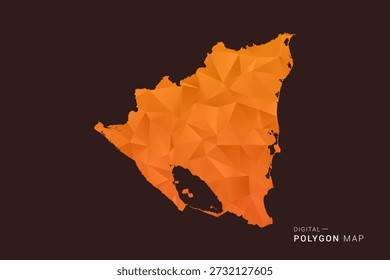 Nicaragua Map - low poly polygon vector, geometric triangulated silhouette in orange and dark brown tones, clean modern infographic style, isolated background.