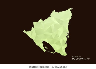 Nicaragua Map - Low poly polygon map in soft light green gradient on dark brown background, modern minimal geometric style, clean abstract vector illustration design.
