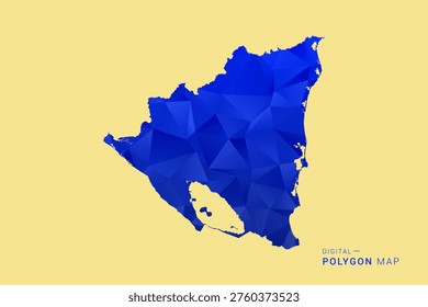Nicaragua Map - Low poly polygon map in deep blue gradient on soft beige background, modern minimal geometric design, clean abstract vector illustration with faceted triangulated style.