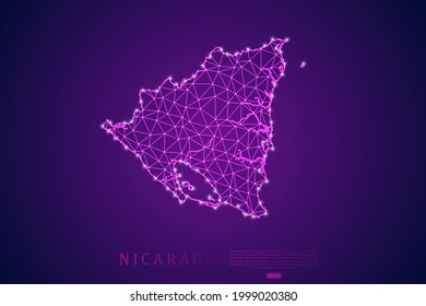 Nicaragua Map mash line and point scales on purple technology background. Wire Frame 3D mesh polygonal network line, design sphere, dot and structure -  Vector illustration eps 10