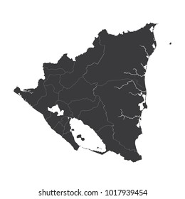 Nicaragua map on white background vector, Nicaragua Map Outline Shape Black on White Vector Illustration, High detailed black illustration map -Nicaragua.
