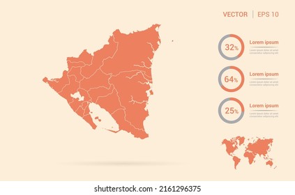 Nicaragua map orange abstract infographic vector.