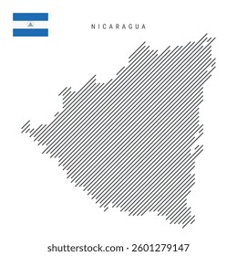 Nicaragua map from pattern of black slanted parallel lines. Flat vector illustration isolated on white